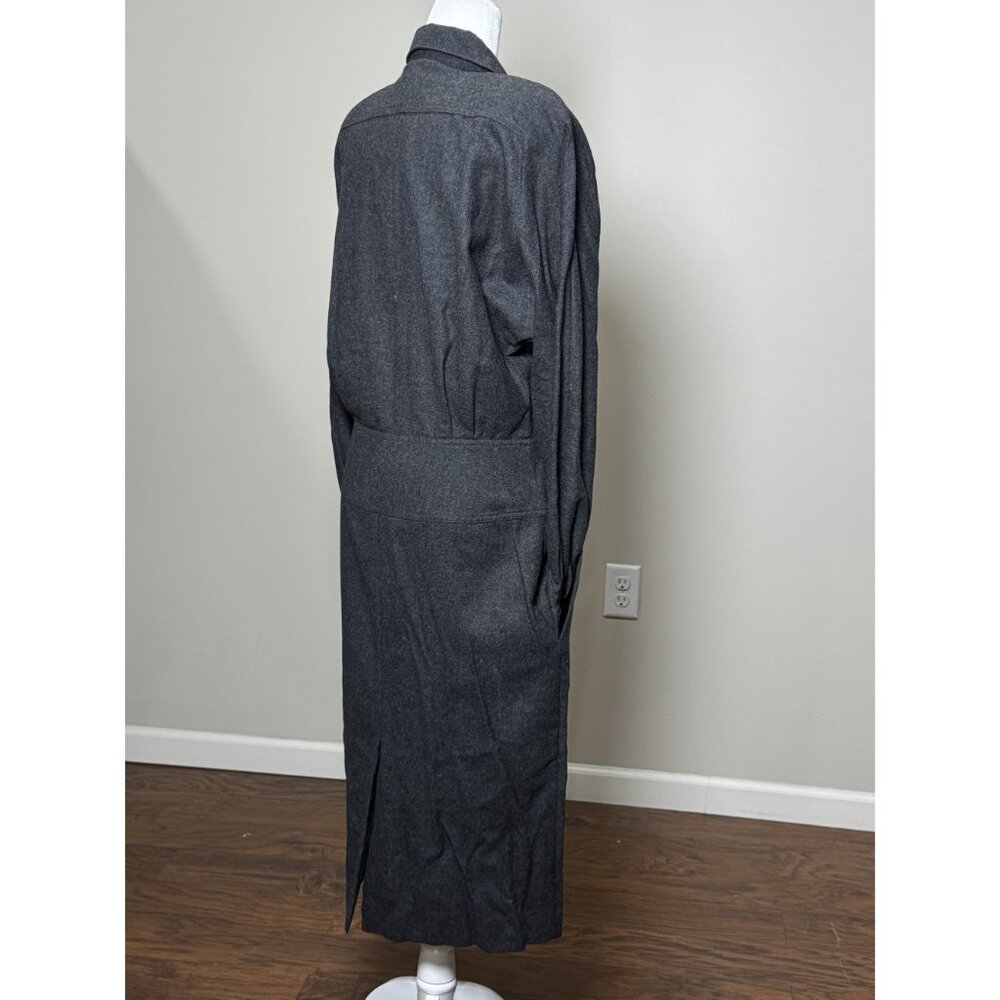 Vintage Ambria Womens 12M 100% Worsted Wool Flannel Long Coat Dress Gray Classic - Picture 6 of 16
